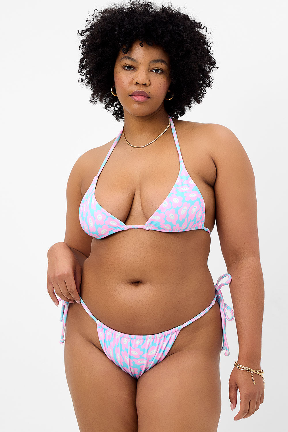 Tia Terry Triangle Bikini Top for Women - Daisy Dream Floral Design