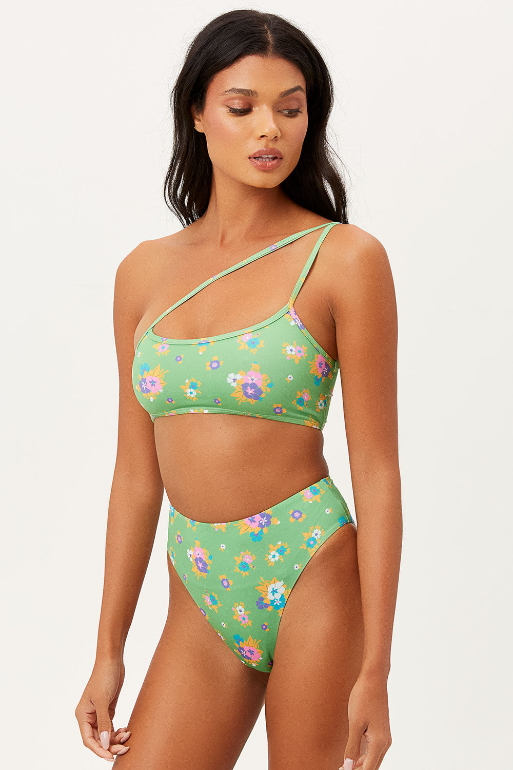 Oliver Women's One Shoulder Fashionable Bikini Top in Meadow Style