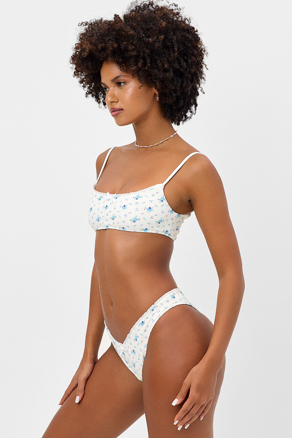 Dallas Floral Night Lily Pattern Waffle-style Bralette-type Bikini Top