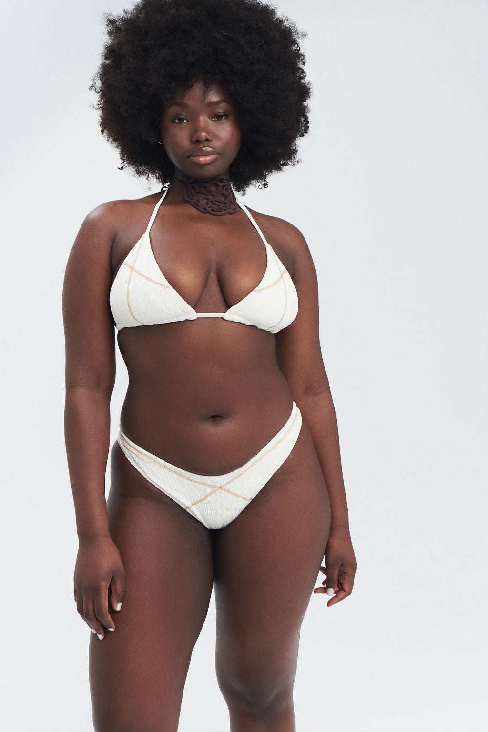 Tia Women's Triangle Bikini Top in Sandstorm Color