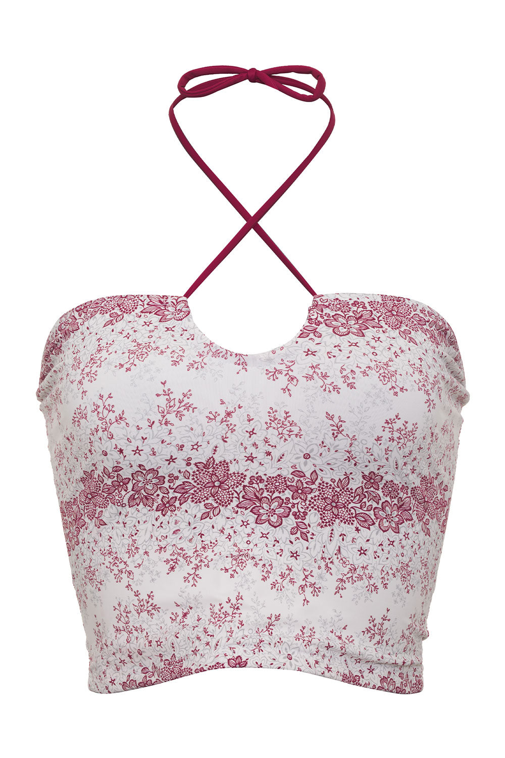 Vivian Floral Design Strapless Women's Bikini Top with Bisous Lace Trim