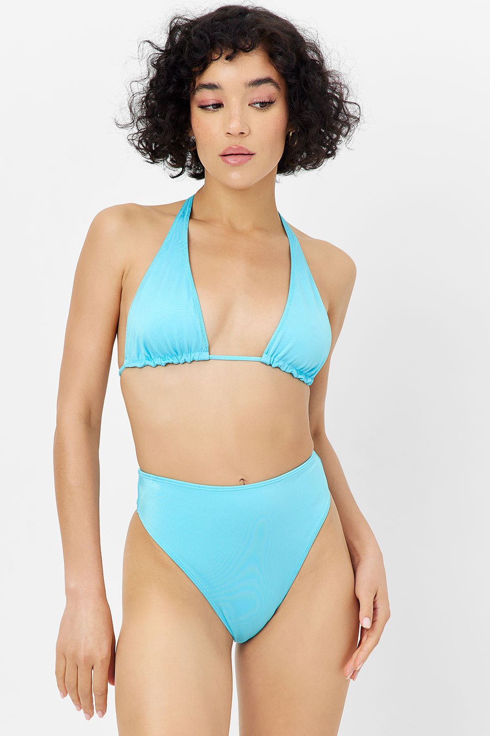 Stylish Harlow Shine Halter-style Bikini Top in Gorgeous Aquamarine Color