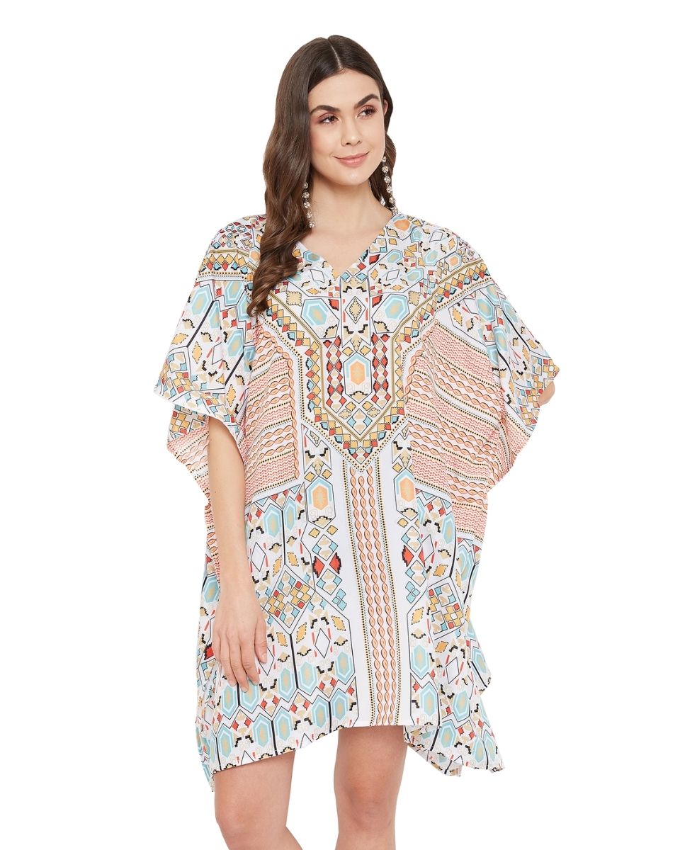 Women's Mini Plus-Size Polyester Tunic with Geometric Patterns for a Stylish Look