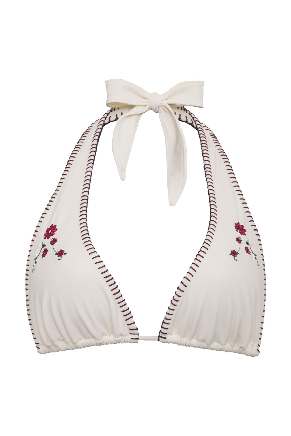 Exquisite Floral - Embroidered Maroon Halter Bikini Top - Sea Fairy Style