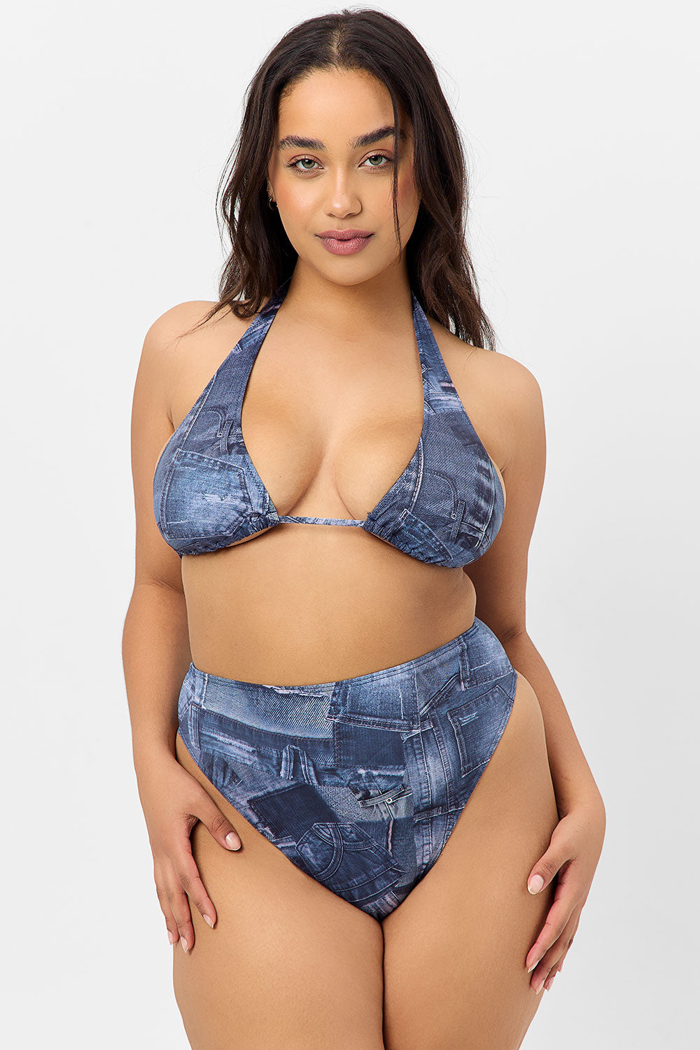 Stylish Blue Jean Harlow Halter Neck Bikini Top for Women