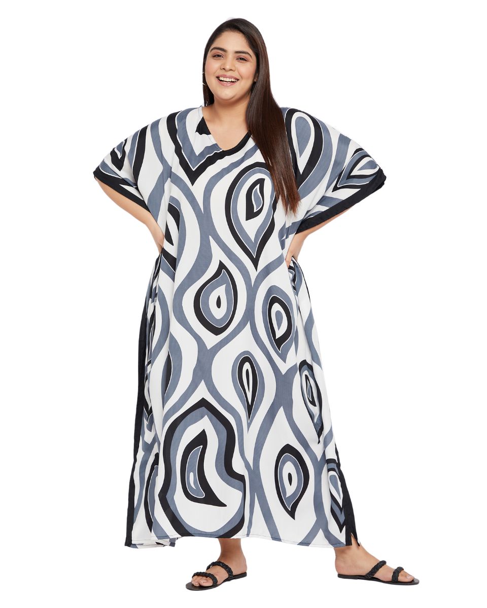 Stylish Paisley Patterned Black Polyester Women's Plus Size Kaftan Dress for Elegant Wardrobe Additions