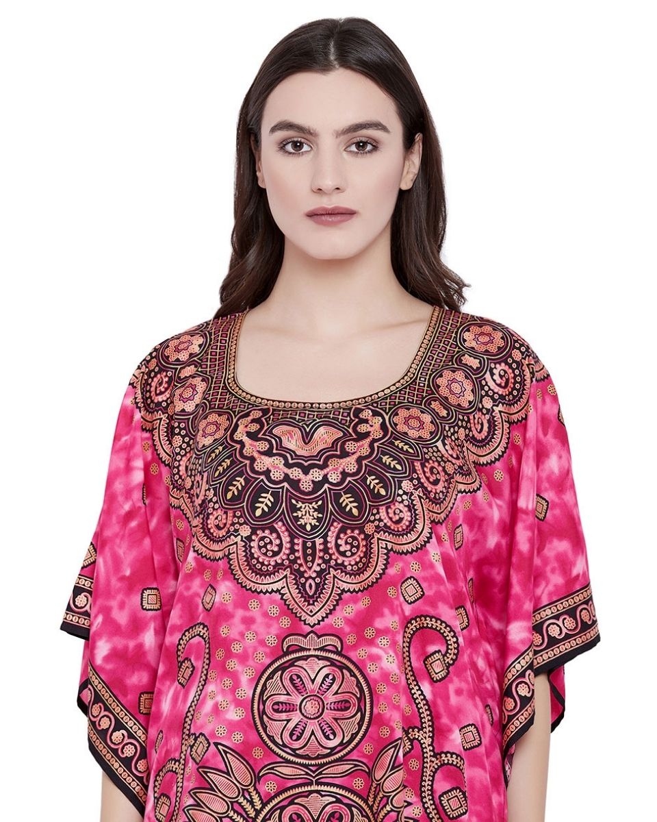 Stylish Pink Floral Paisley Design Plus Size Women's Tunic Dress Kimono Garment