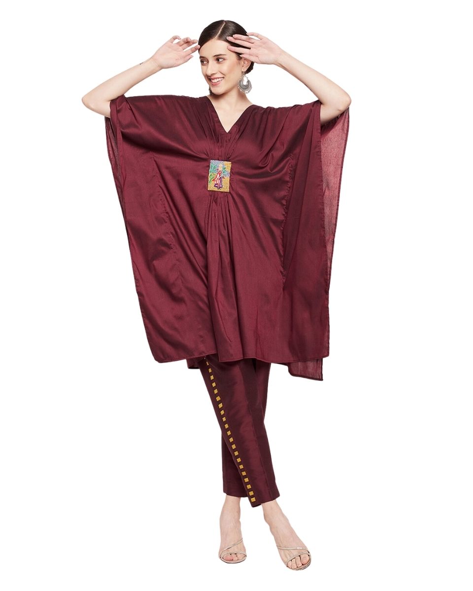 Stylish Women's Red Cotton Silk Jester Dress with Embroidery
