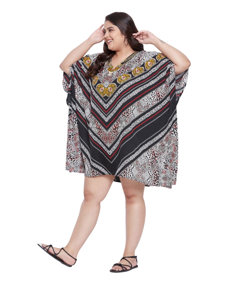 Multicolor Animal-Printed Polyester Tunic Top for Plus-Size Ladies