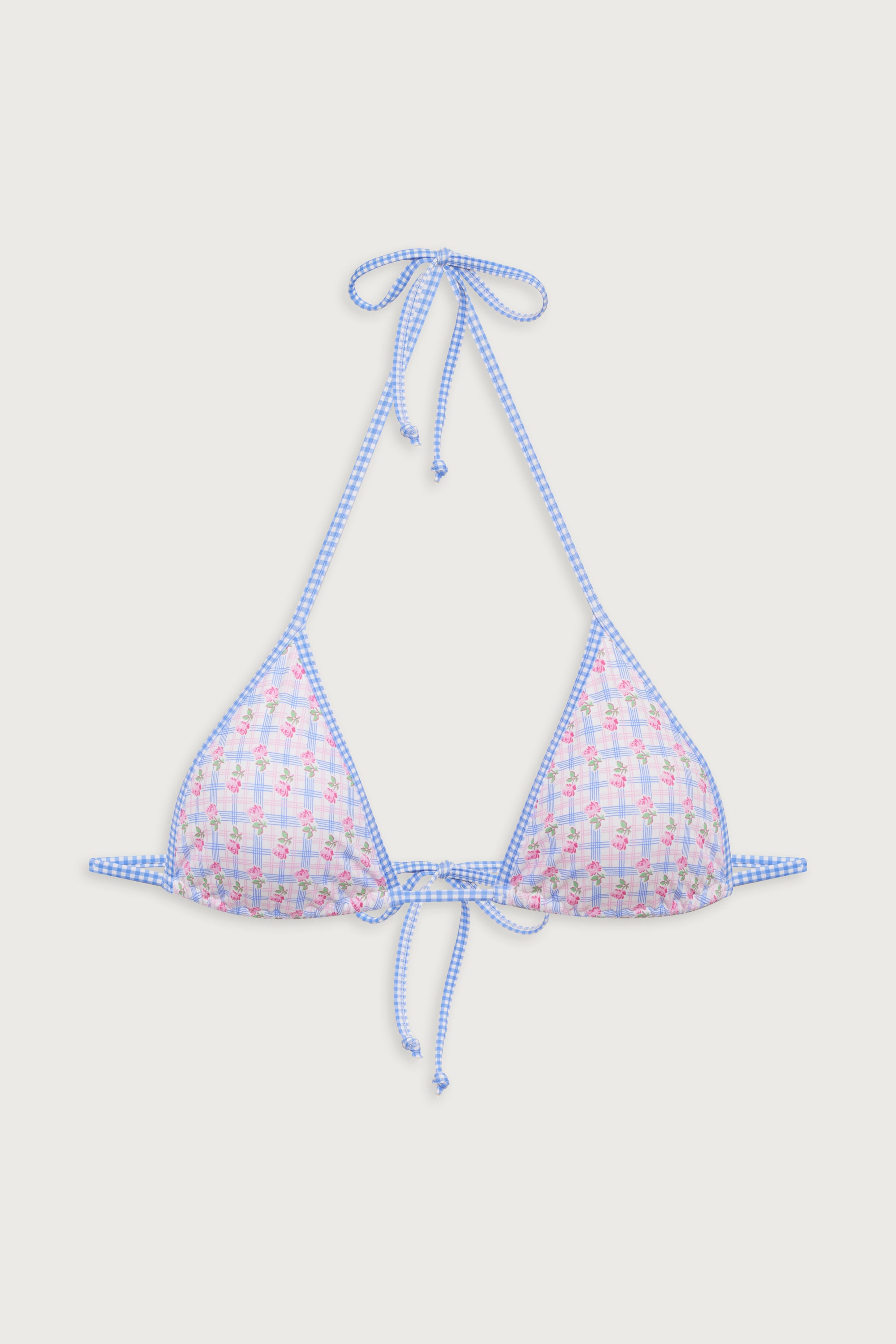 Nick Adjustable Triangle Bikini Top in Charming Rose Picnic Pastel Plaid