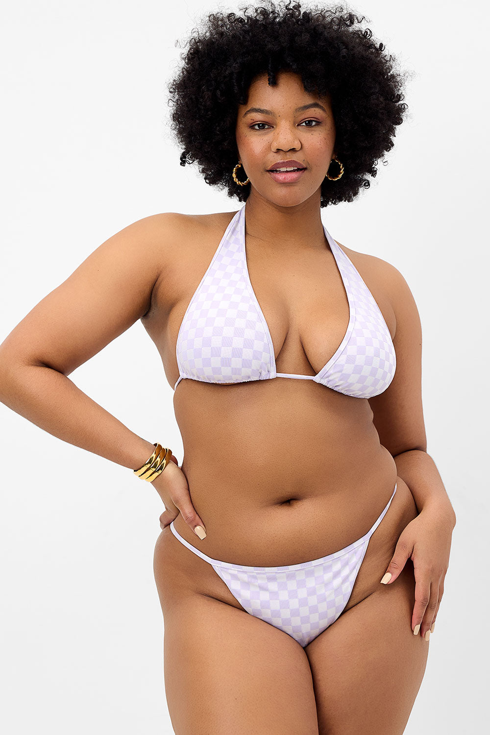 Purple Checked Harmony Thong Bikini Bottom - A Sexy & Sporty Beach Essential