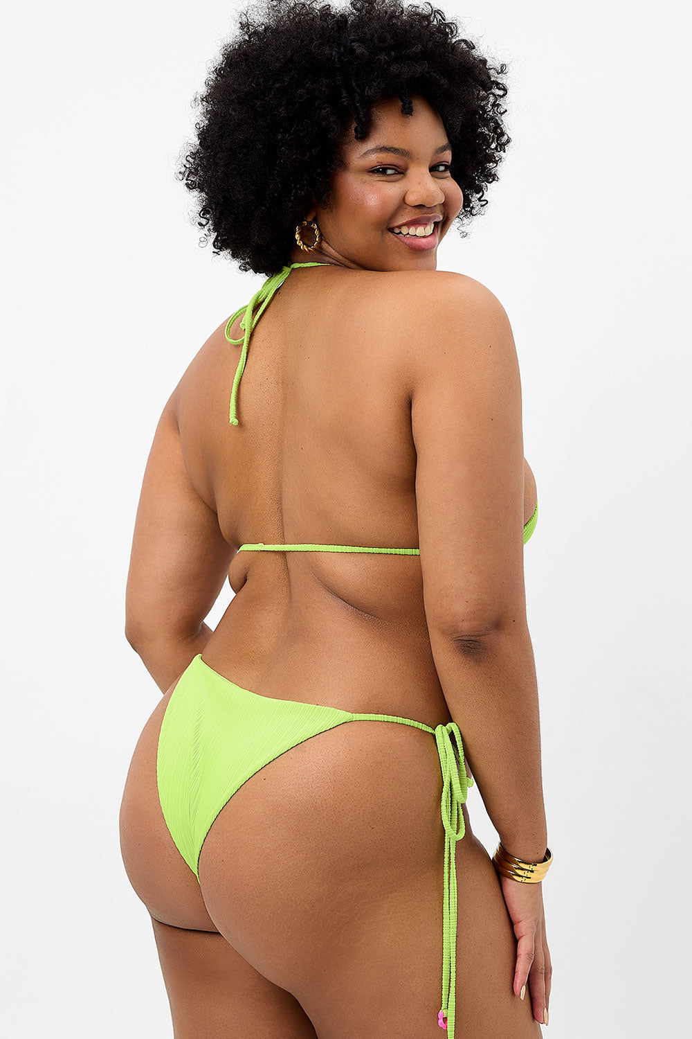 Kiwi-Colored Phillipa Plissé Micro Triangle Style Bikini Top for Sun Tanning