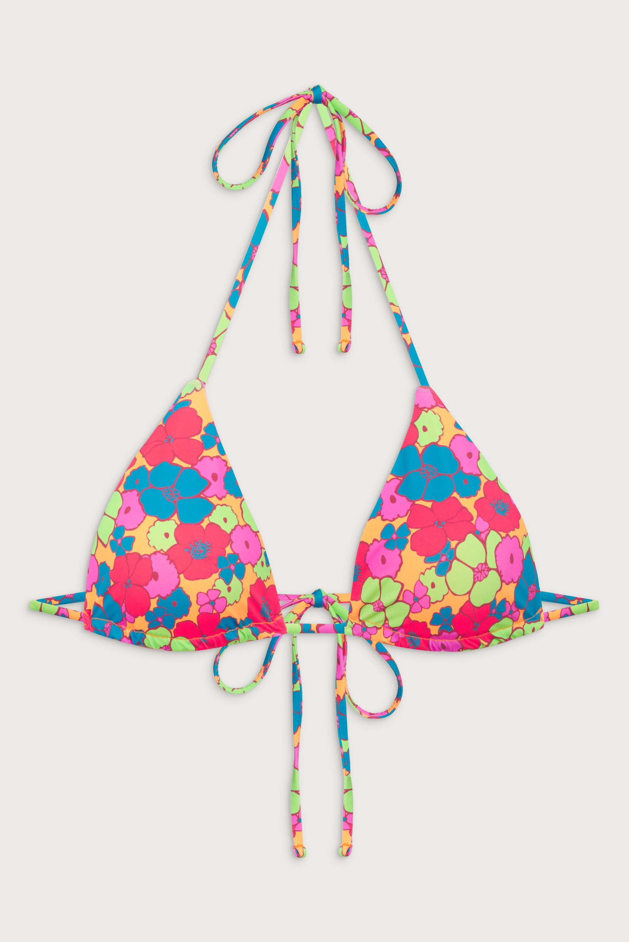 Kauai Floral Groovy Print Triangle Halter Style Bikini Top for Women