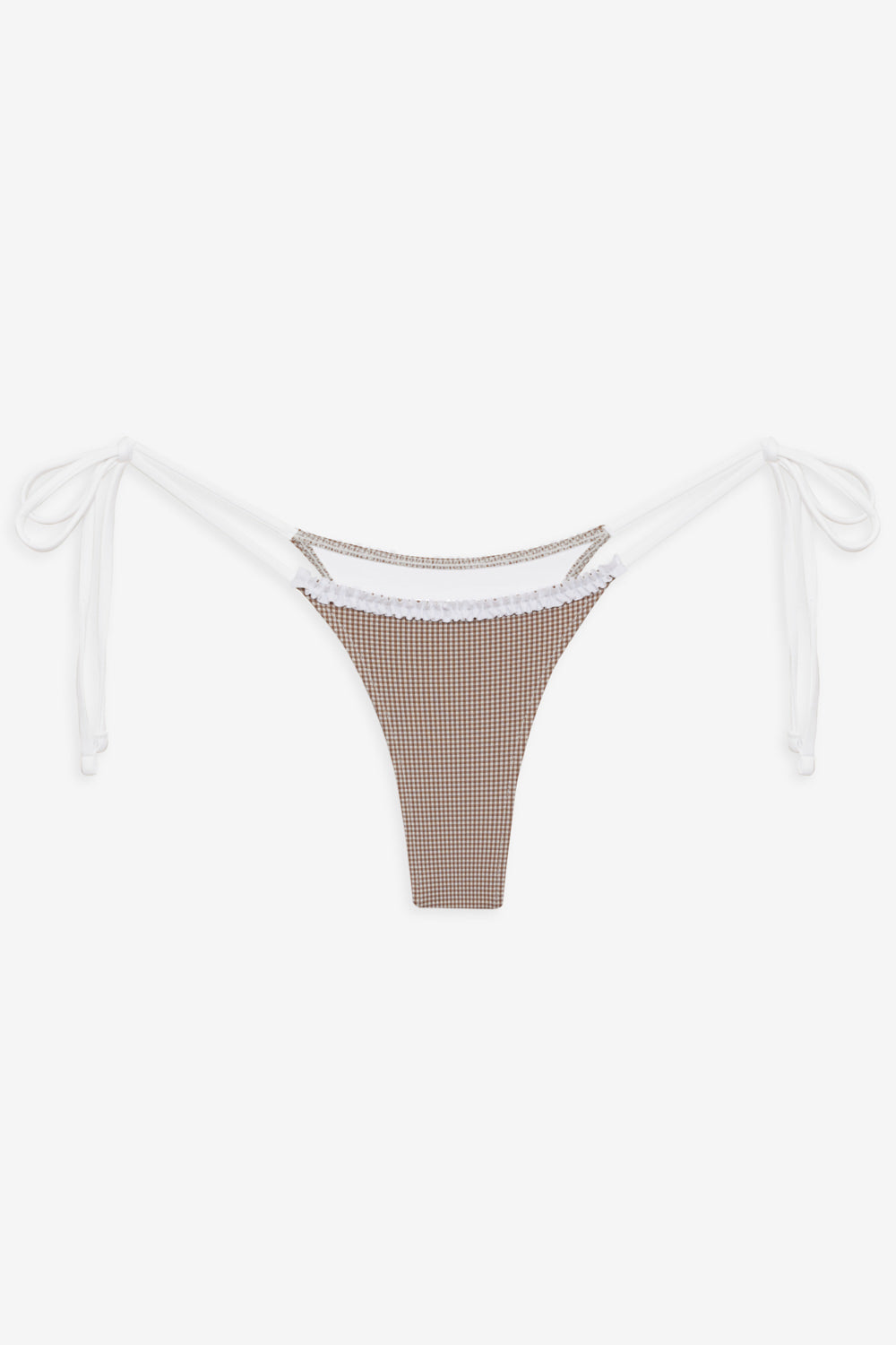 Stylish Brown Gingham Low - Rise Skimpy Bikini Bottom for Travel