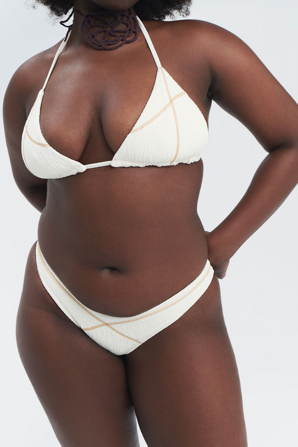 Tia Women's Triangle Bikini Top in Sandstorm Color