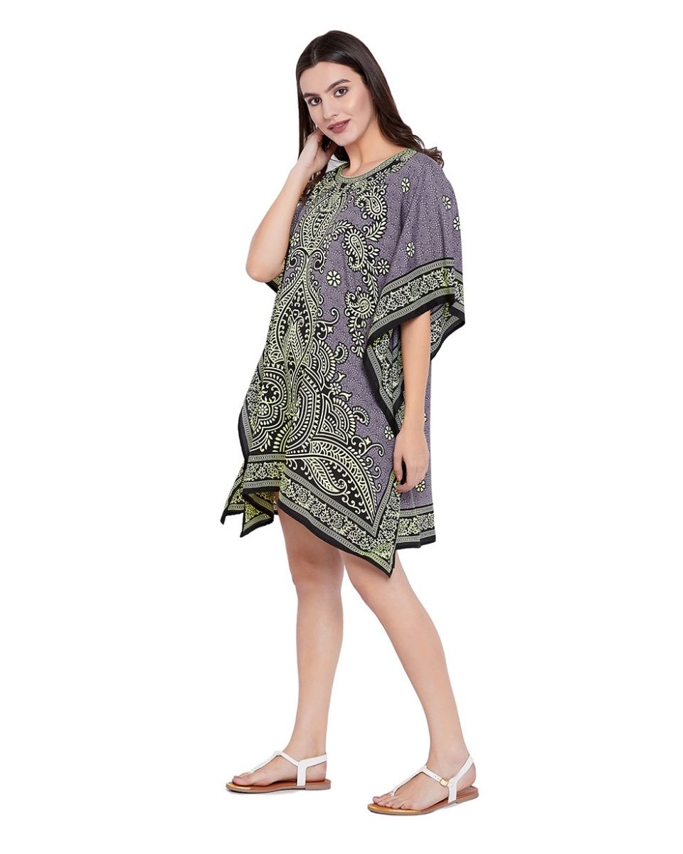 Stylish Plus Size Digital Printed Lavender Paisley Tunic Dress for Women