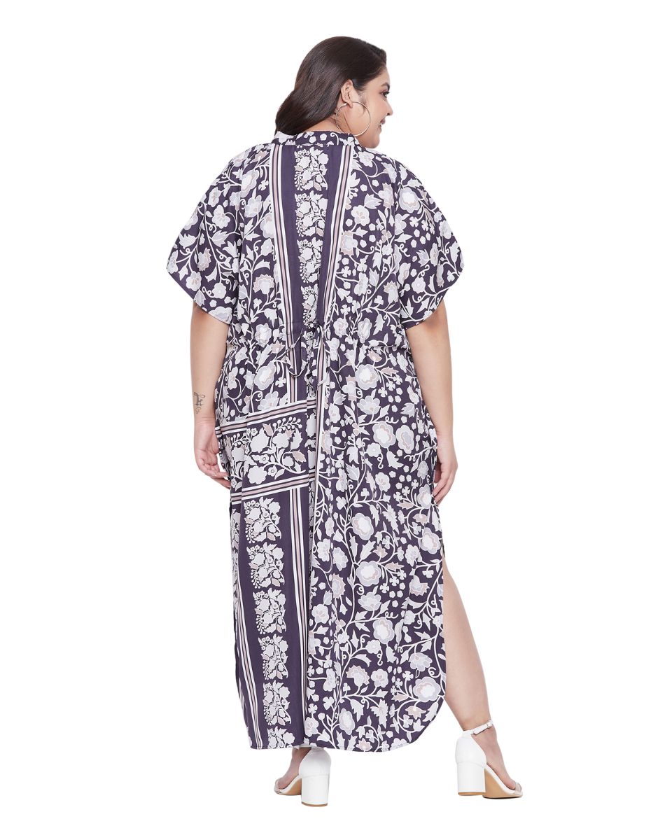Stylish Purple Buttoned Polyester Kaftan Dress with Imitation Placket for Full - figured Women