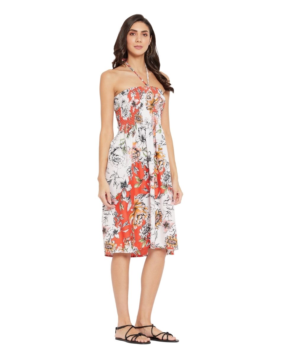 Stylish Women's Floral-Printed Multicolored Polyester Tube Dress for Various Occasions