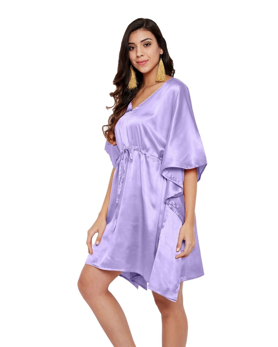 Gorgeous Solid Dahlia Women's Plus Size Purple Satin Drawstring Tunic Top