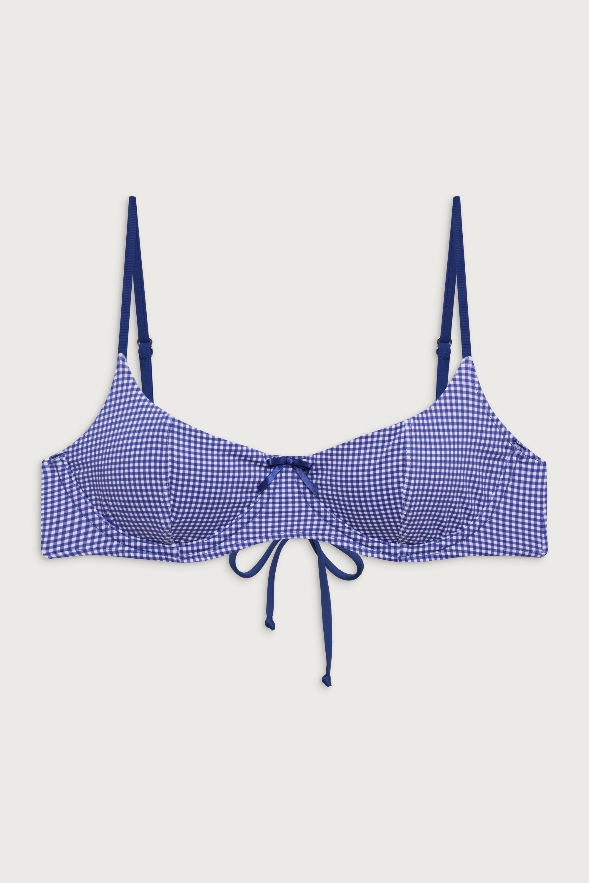 Cola Underwire Balconette Style Women's Bikini Top with a Charming Sailor Gingham Pattern