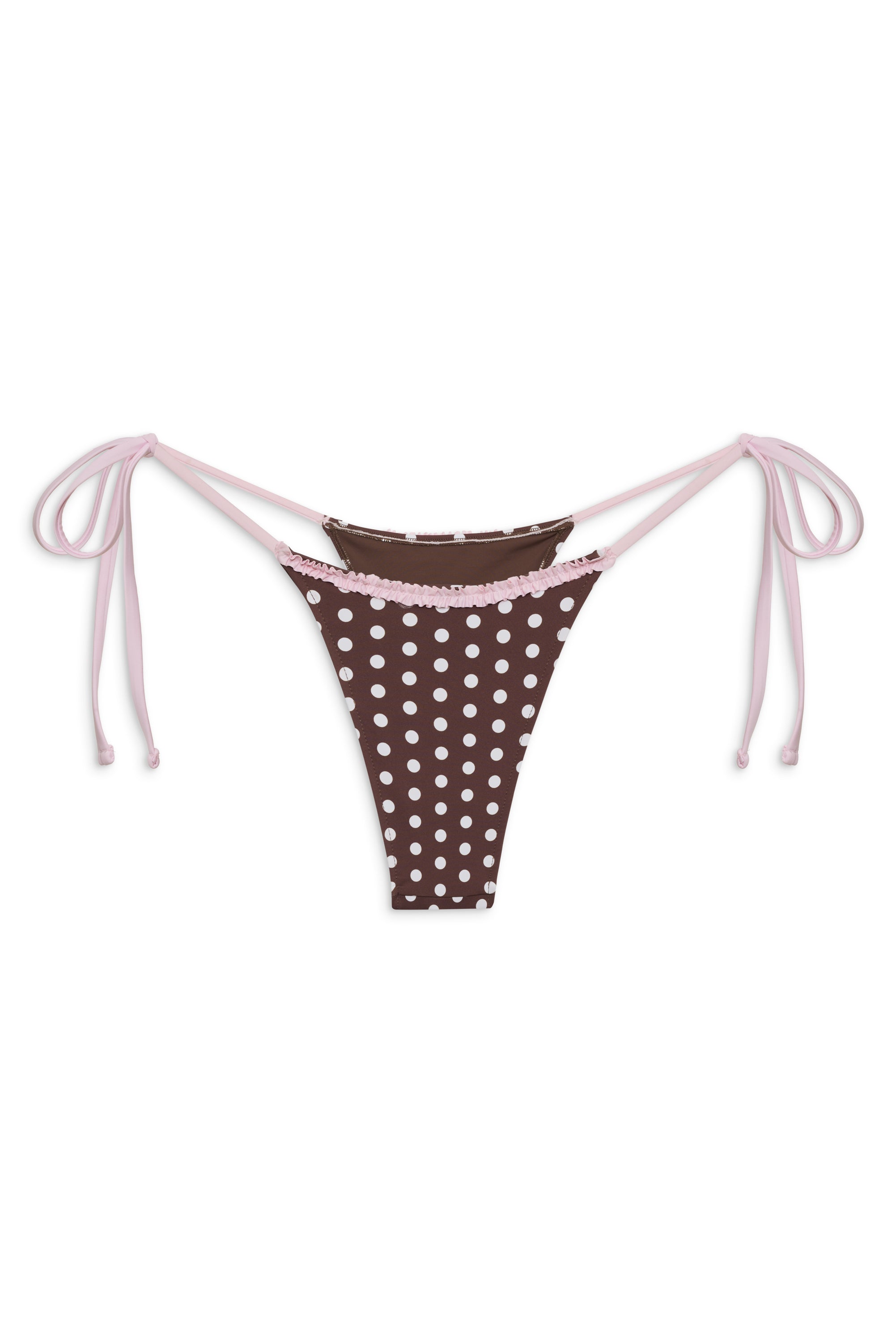 Divine Women's Low - Rise Skimpy String Bikini Bottom in Timeless Cocoa Polka - Dot Design