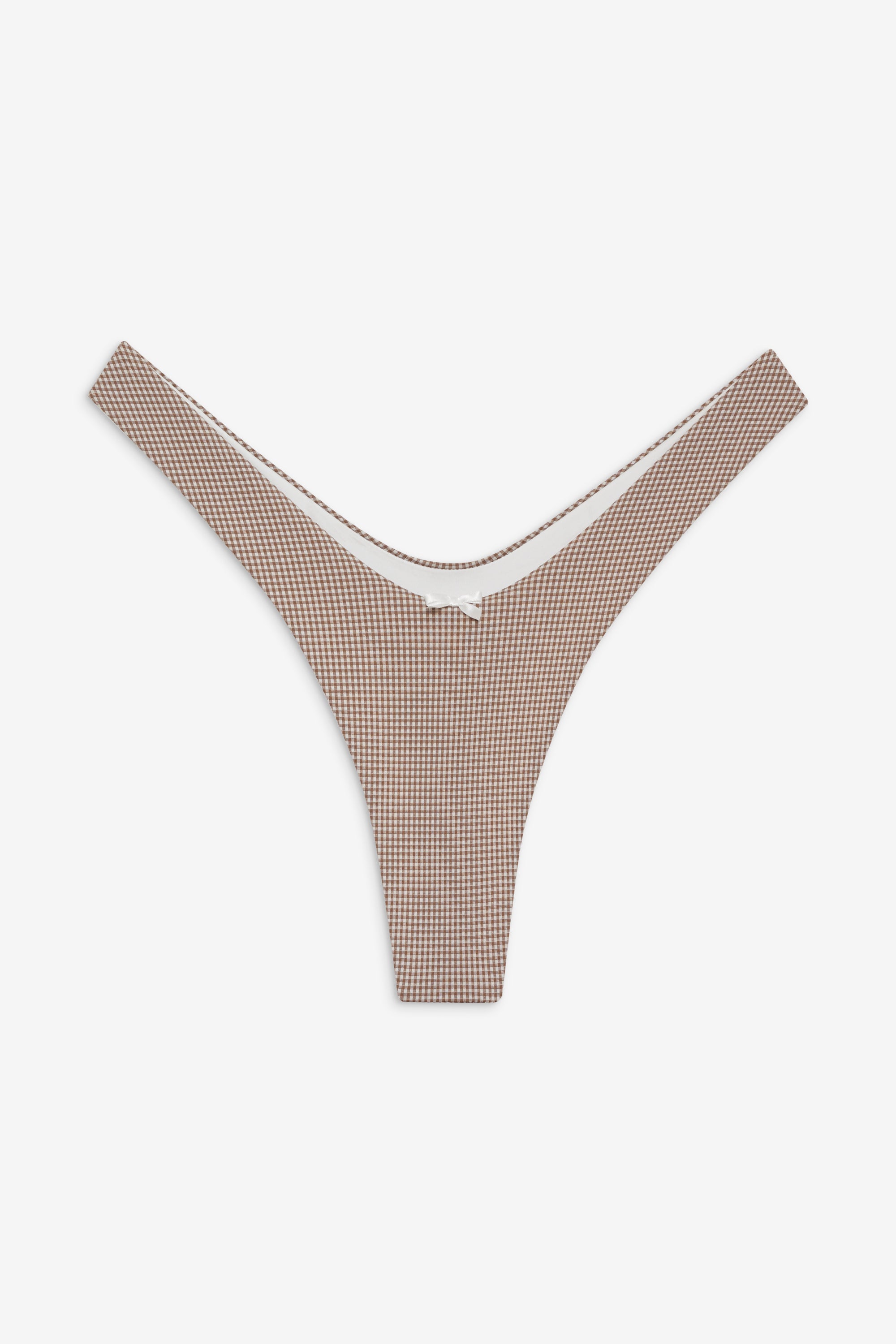 Brown Gingham Ultra - Flattering Full Moon Micro Bikini Bottom