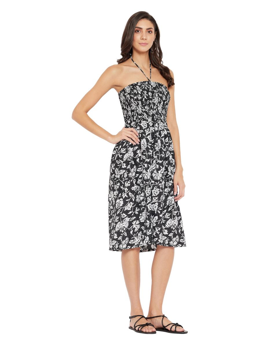 Stylish Women's Black and White Floral Mini Tube Dress