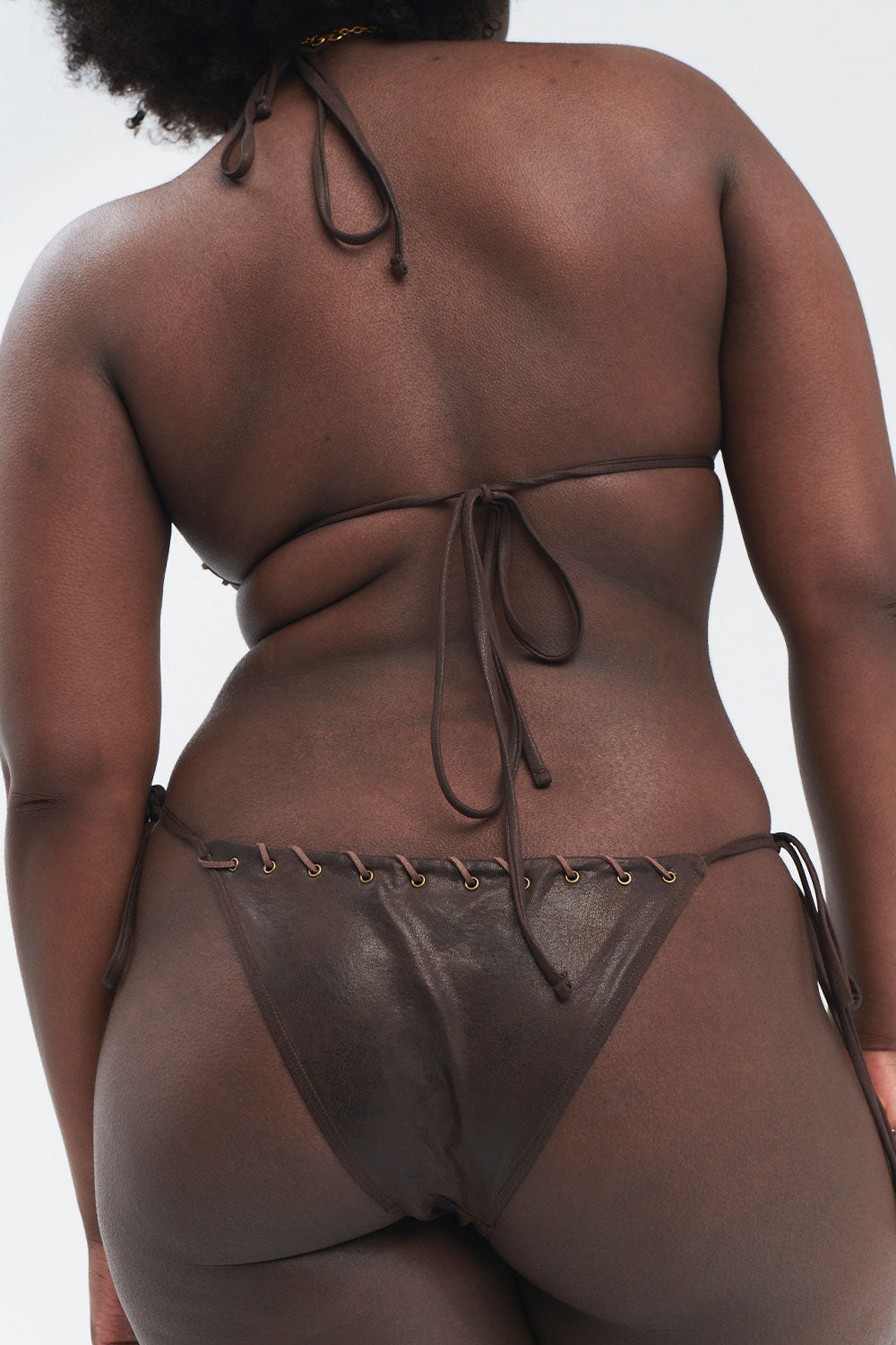 Tia Women's Triangle Bikini Top with a Leather-Like Appearance in Rich Cocoa Color