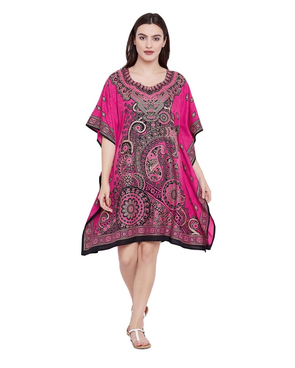 Pink Polyester Casual Mini Tunic Dress for Plus - Size Women
