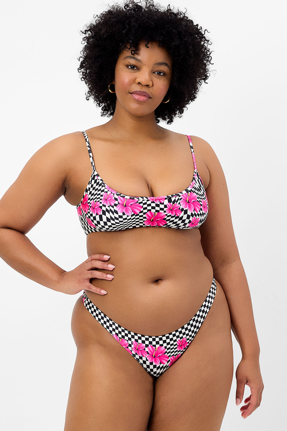 Black Morrison Hibiscus Luxury Satin Shine Skimpy Women's Bikini Bottom