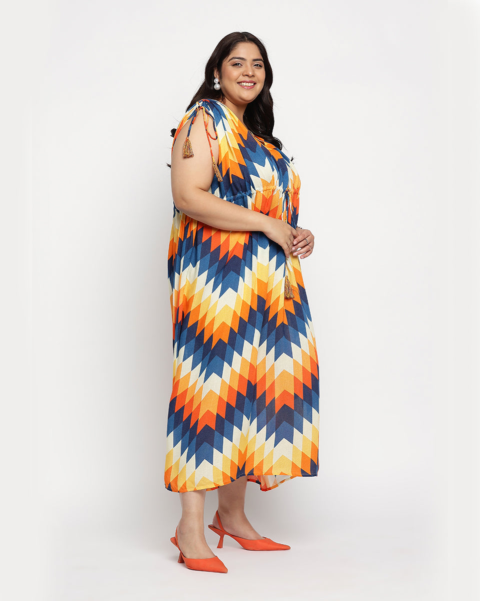 Elegant Plus Size Women's Multicolor Abstract Printed Rayon Crepe Kaftan