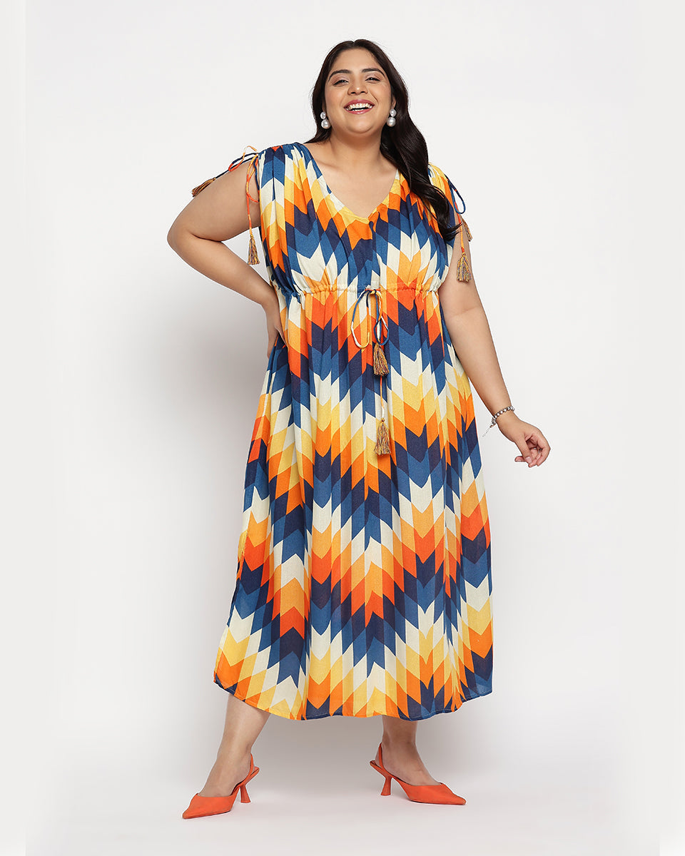 Elegant Plus Size Women's Multicolor Abstract Printed Rayon Crepe Kaftan